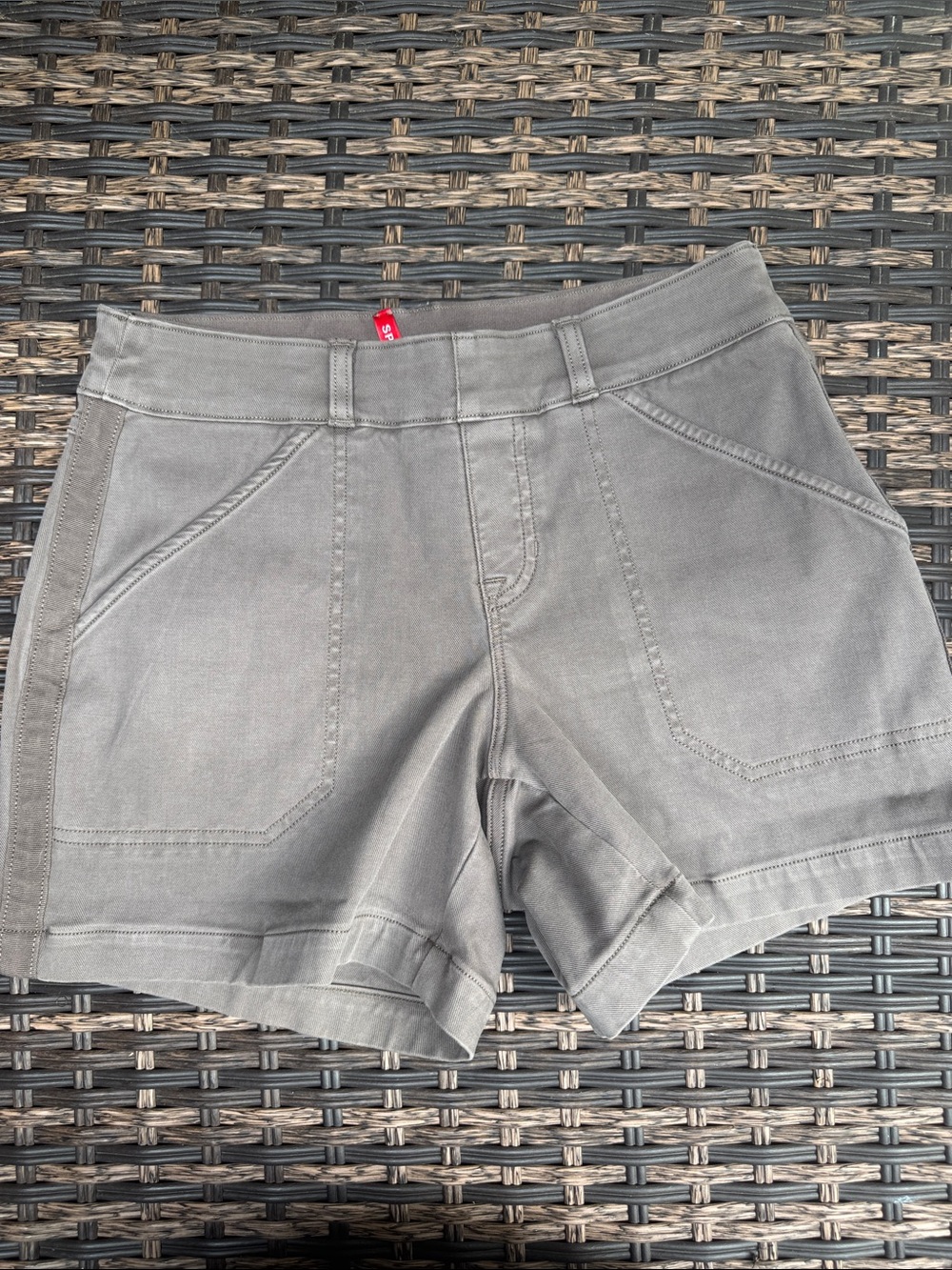 SPANX Olive Gray High-Waist Utility Shorts